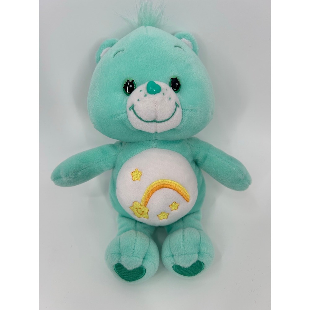 Care Bears Wish Bear Plush 2002 Mint Green 10" Vintage Stuffed Animal kawaii Y2K